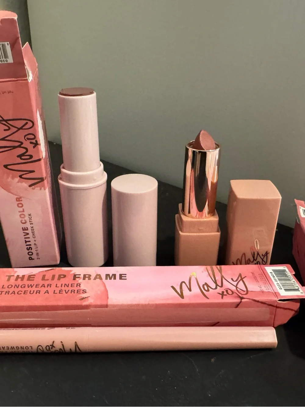 Mally Beauty Pink Nude Lipstick, Lip Liner Duo and Cheek Stick